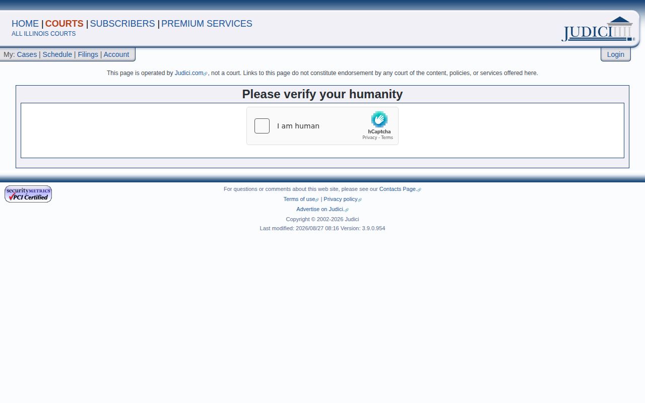 Judici Clinton County court case search and CAPTCHA interface