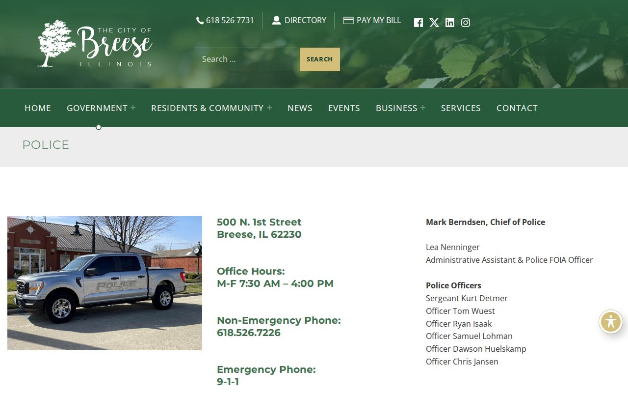 Breese Police Department official page for recent arrest record contacts
