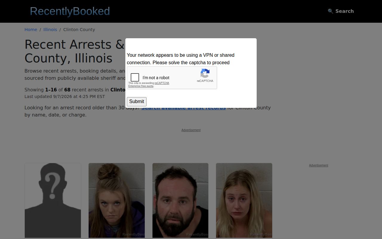 RecentlyBooked Clinton County list with pagination and update context