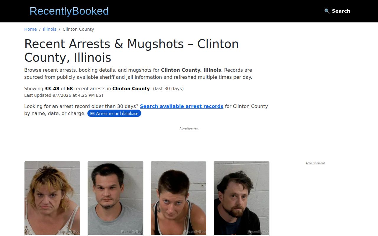 Older page of an unofficial Clinton County booking compilation